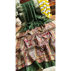 Generic Women's Tussar Silk Madhubani Saree With Unstitched Blouse 5.5Mtr (Green)