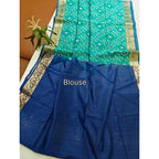 Generic Women's Raw Silk Ikkat Saree With Unstitched Blouse 5.5Mtr (Sky Blue)