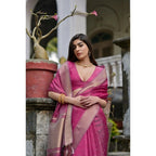 Generic Women's Silk_Blend Butti Pattern Saree With Unstitched Blouse 5.5Mtr (Pink)