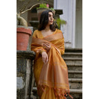 Generic Women's Silk_Blend Butti Pattern Saree With Unstitched Blouse 5.5Mtr (Mustard)