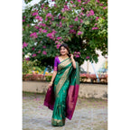Generic Women's Katan_Silk Zari_Weaving Saree With Unstitched Blouse 5.5Mtr (Dark_Green)