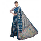 Generic Women's Faux_Tussar_Silk Geometric_Print Saree With Unstitched Blouse 5.5Mtr (Blue)