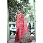 Generic Women's Faux_Tussar_Silk Geometric_Print Saree With Unstitched Blouse 5.5Mtr (Pink)