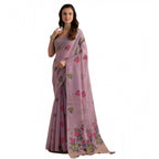 Generic Women's Blended_Cotton Floral Motifs And Woven Buttas Saree With Unstitched Blouse 5.5Mtr (Lavender)