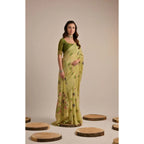 Generic Women's Blended_Cotton Floral Motifs And Woven Buttas Saree With Unstitched Blouse 5.5Mtr (Light_Green)