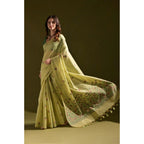 Generic Women's Blended_Cotton Floral Saree With Unstitched Blouse 5.5Mtr (Light_Green)
