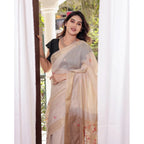 Generic Women's Blended_Cotton Woven_Motifs Saree With Unstitched Blouse 5.5Mtr (Light_Beige)