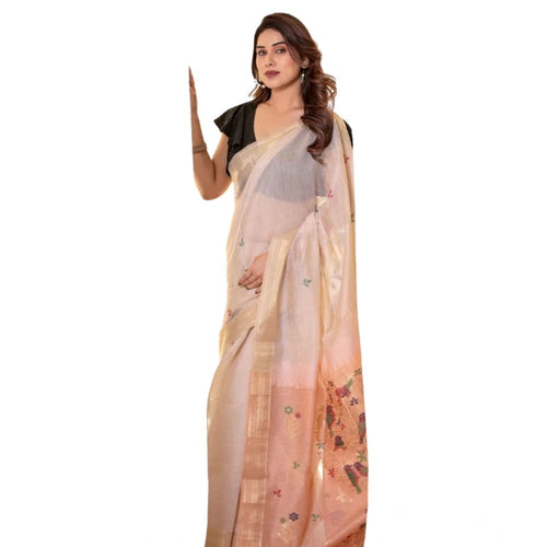 Generic Women's Blended_Cotton Woven_Motifs Saree With Unstitched Blouse 5.5Mtr (Peach)