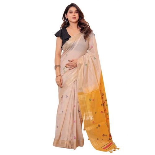 Generic Women's Blended_Cotton Woven_Motifs Saree With Unstitched Blouse 5.5Mtr (Yellow)