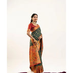 Generic Women's Faux_Banarasi Woven Motifs Saree With Unstitched Blouse 5.5Mtr (Dark_Green)