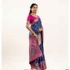 Generic Women's Faux_Banarasi Woven Motifs Saree With Unstitched Blouse 5.5Mtr (Navy_Blue)