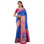 Generic Women's Faux_Banarasi Woven Motifs Saree With Unstitched Blouse 5.5Mtr (Royal_Blue)