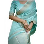 Generic Women's Faux_Banarasi Lining Pattern Saree With Unstitched Blouse 5.5Mtr (Light_Aqua_Blue)