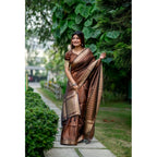 Generic Women's Faux_Banarasi Lining Pattern Saree With Unstitched Blouse 5.5Mtr (Light_Brown)