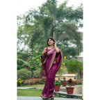 Generic Women's Faux_Banarasi Lining Pattern Saree With Unstitched Blouse 5.5Mtr (Magenta)