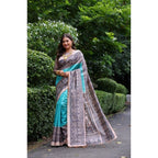Generic Women's Faux_Tussar Ethnic_Print Saree With Unstitched Blouse 5.5Mtr (Aqua_Blue)
