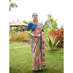 Generic Women's Faux_Tussar Kalamkari_Print Saree With Unstitched Blouse 5.5Mtr (Blue)