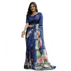 Generic Women's Faux_Tussar Floral Saree With Unstitched Blouse 5.5Mtr (Navy_Blue)