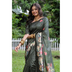Generic Women's Faux_Tussar Floral Saree With Unstitched Blouse 5.5Mtr (Olive)
