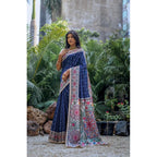 Generic Women's Faux_Tussar Geometric_Print Saree With Unstitched Blouse 5.5Mtr (Blue)