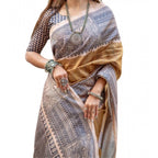 Generic Women's Faux_Tussar Geometric_Print Saree With Unstitched Blouse 5.5Mtr (Mustard)