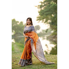 Generic Women's Faux_Tussar Geometric_Print Saree With Unstitched Blouse 5.5Mtr (Rust)