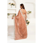 Generic Women's Faux Linen Floral Print Ready to wear Saree With Unstitched Blouse 5.5Mtr (Peach)