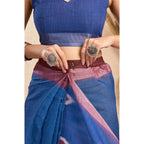 Generic Women's Faux Linen Printed Ready to wear Saree With Unstitched Blouse 5.5Mtr (Blue)