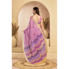 Generic Women's Faux Linen Floral Ready to wear Saree With Unstitched Blouse 5.5Mtr (Lavender)