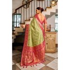 Generic Women's Silk Blend Booti Work Ready to wear Saree With Unstitched Blouse 5.5Mtr (Green)
