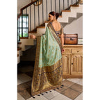 Generic Women's Silk Blend Booti Work Ready to wear Saree With Unstitched Blouse 5.5Mtr (SeaGreen)