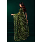 Generic Women's Net Sequence Saree With Unstitched Blouse 5.5Mtr (Light Green)