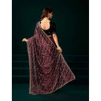 Generic Women's Net Sequence Saree With Unstitched Blouse 5.5Mtr (Maroon)