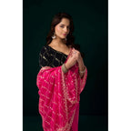 Generic Women's Net Sequence Saree With Unstitched Blouse 5.5Mtr (Pink)