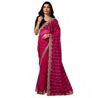 Generic Women's Net Sequence Saree With Unstitched Blouse 5.5Mtr (Pink)