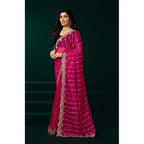 Generic Women's Net Sequence Saree With Unstitched Blouse 5.5Mtr (Pink)