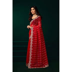 Generic Women's Net Sequence Saree With Unstitched Blouse 5.5Mtr (Red)