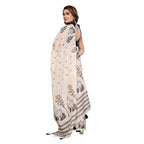 Generic Women's Linen Cotton Printed Saree With Unstitched Blouse 5.5Mtr (Off White)