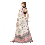 Generic Women's Linen Cotton Printed Saree With Unstitched Blouse 5.5Mtr (Off White)