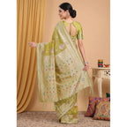Generic Women's Linen Cotton Printed Saree With Unstitched Blouse 5.5Mtr (Mustard)
