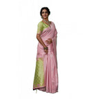 Generic Women's Linen Cotton Printed Saree With Unstitched Blouse 5.5Mtr (Pink)