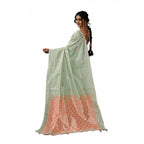Generic Women's Linen Cotton Printed Saree With Unstitched Blouse 5.5Mtr (Pista Green)