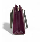 Generic Women's Polyurethane Solid Structured Shoulder Tote Handbag (Burgundy-Gray)