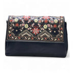 Generic Women's Polyurethane Floral Embroidered Crossbody Sling Bag with Adjustable &amp; Removable Strap (Black)