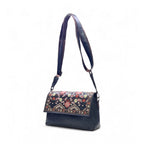 Generic Women's Polyurethane Floral Embroidered Crossbody Sling Bag with Adjustable &amp; Removable Strap (Black)