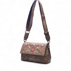 Generic Women's Polyurethane Floral Embroidered Crossbody Sling Bag with Adjustable &amp; Removable Strap (Brown)