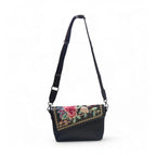 Generic Women's Polyurethane Floral Embroidered Crossbody Sling Bag with Adjustable &amp; Removable Strap (Black)
