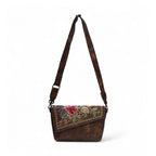 Generic Women's Polyurethane Floral Embroidered Crossbody Sling Bag with Adjustable &amp; Removable Strap (Brown)