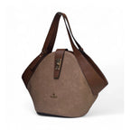 Generic Women's Polyurethane Floral Printed Hexagonal Satchel Handbag with Adjustable Strap (Brown)