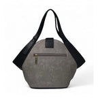 Generic Women's Polyurethane Floral Printed Hexagonal Satchel Handbag with Adjustable Strap (Grey)
